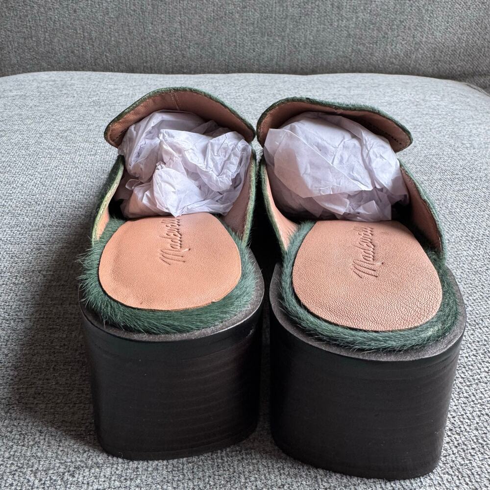 Madewell Farida Mules Calf Hair Chunky Heel Green Women's 7 - Picture 6 of 10